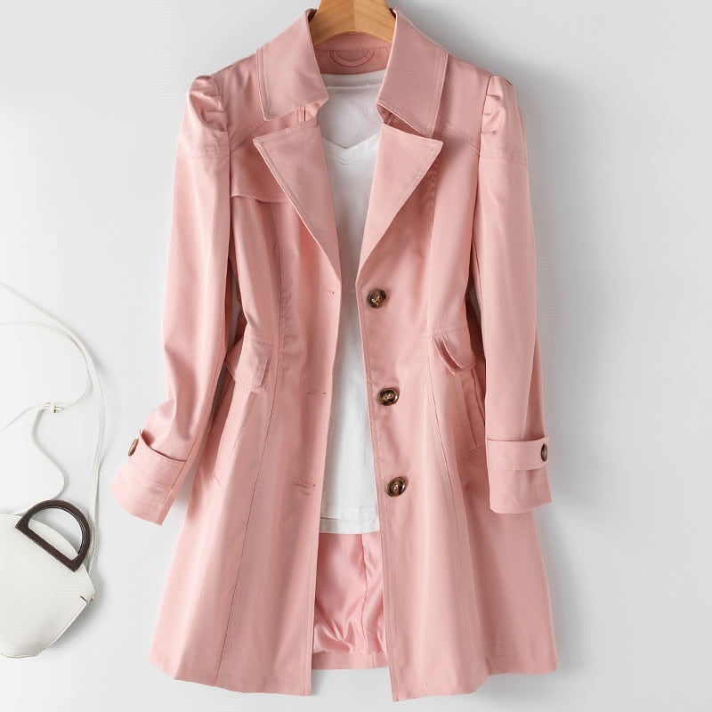 Women's Trench Coat – Stylish Medium Length Waterproof Outerwear for Fall