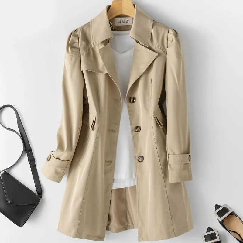 Women's Trench Coat – Stylish Medium Length Waterproof Outerwear for Fall